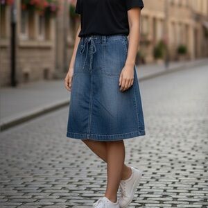 Talbots  Ladies Blue Denim Mini Skirt with Drawstring Waist, size 10